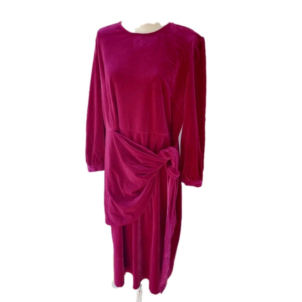 Dainty Jewells Dress Faux Wrap 2XL Hot Pink Velvet NWT Holiday Modest Occasion - Picture 6 of 13